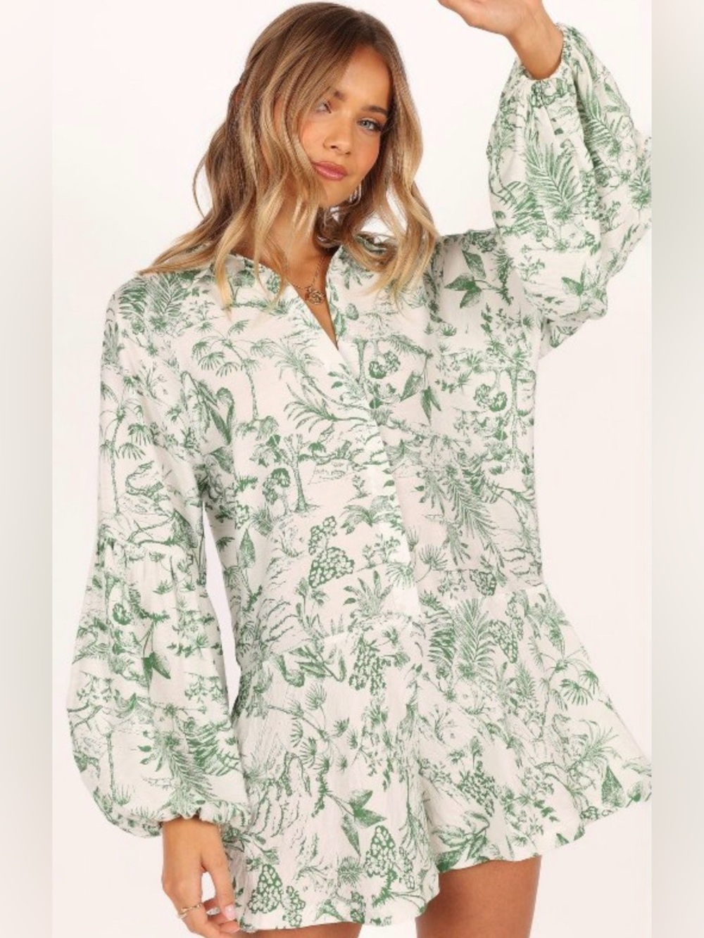 Petal and Pup | Relaxed Botanical Green White Romper